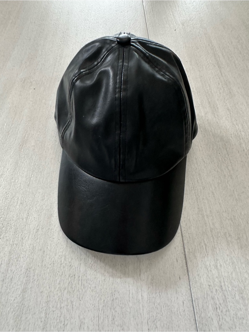 Wilfred Black Faux Leather Baseball Cap